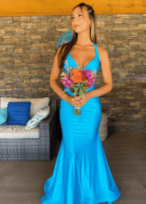 Megan | Mermaid Ruched Aqua Long Prom Dress Near Me - Price #price_variant_lowest# - Aqua - PromDressClub